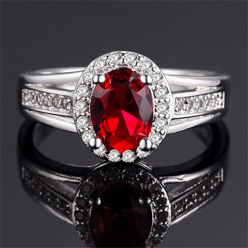 Uloveido Red Cubic Zircon Crystal Women Bridal Wedding Rings for July Birthday Gift Size 8 PJ139 - Image 4